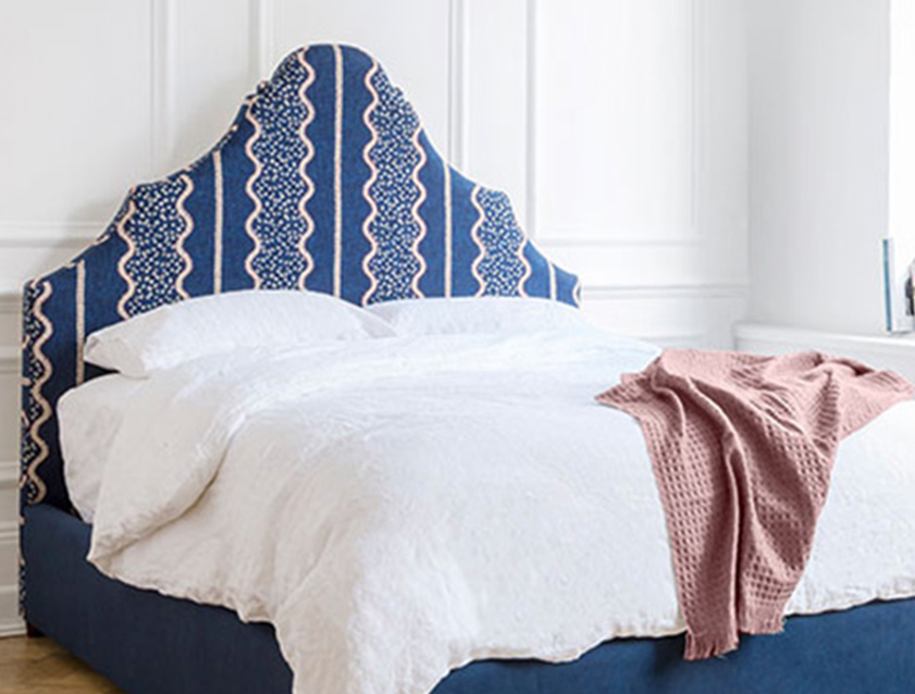 Gothic Double Bed in Designers Guild Jasham Indigo